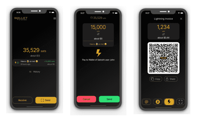 The various layouts of the app Satoshi Wallet