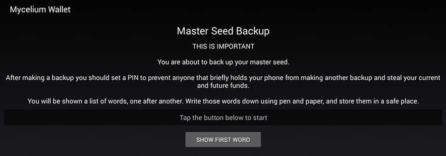 Master Seed for MyCelium