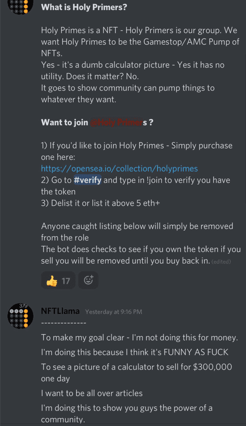 NFT Scams- Discord Annoucement of pump plan by NFTLlama