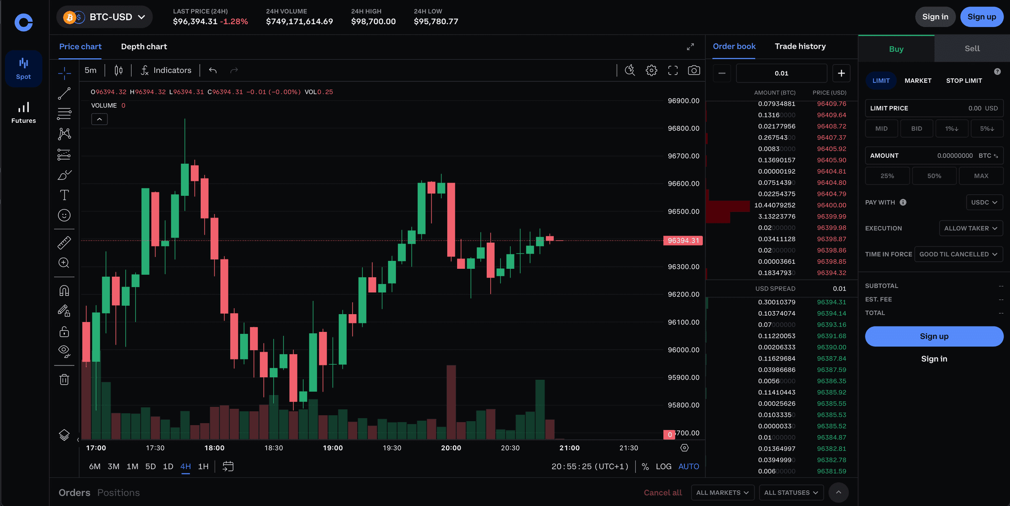 Coinbase trading interface