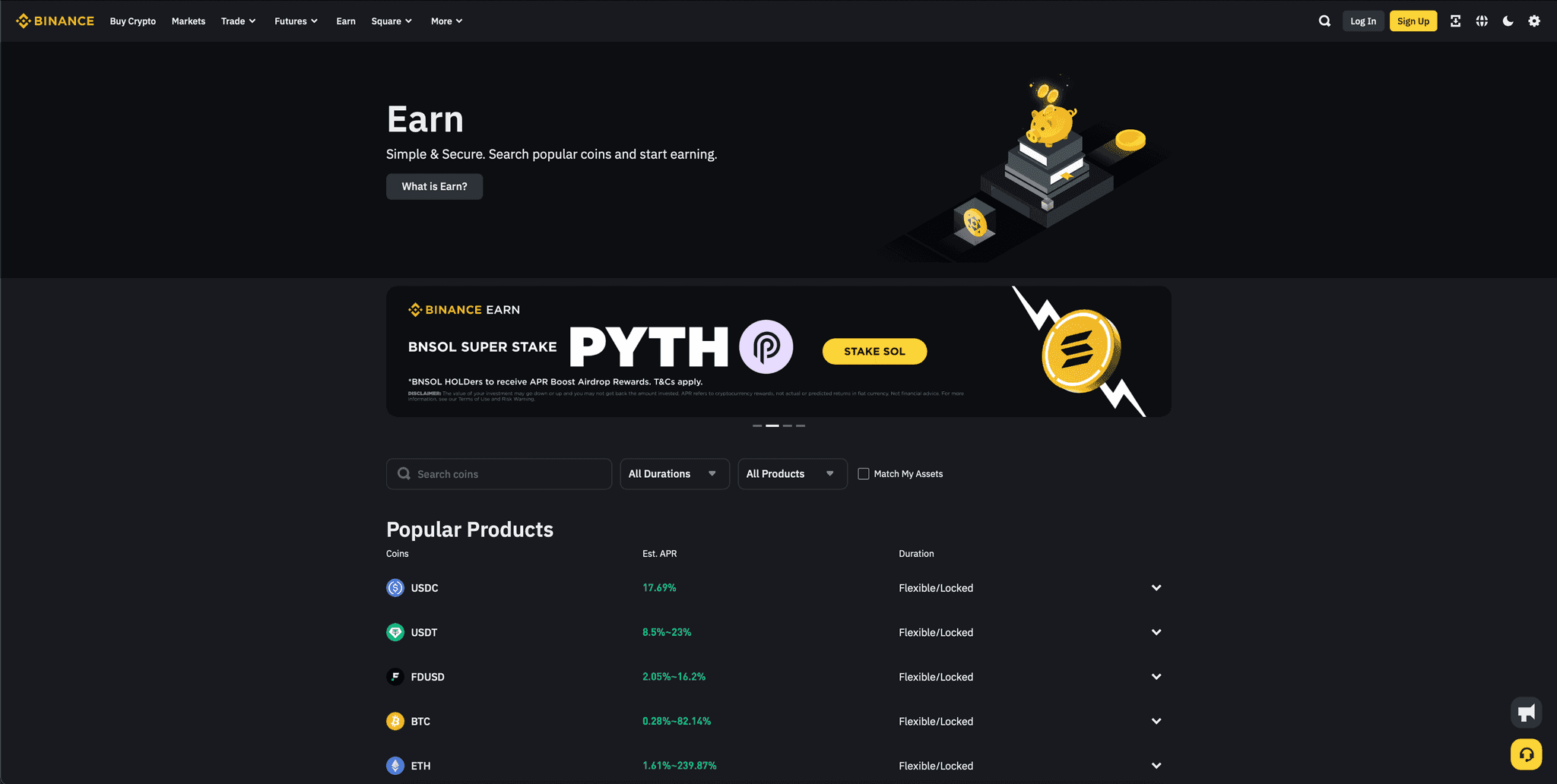 Binance Earn Section