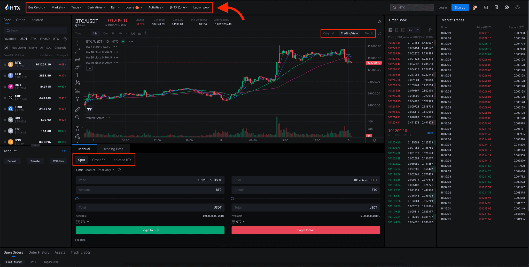 HTX Platform Sections
