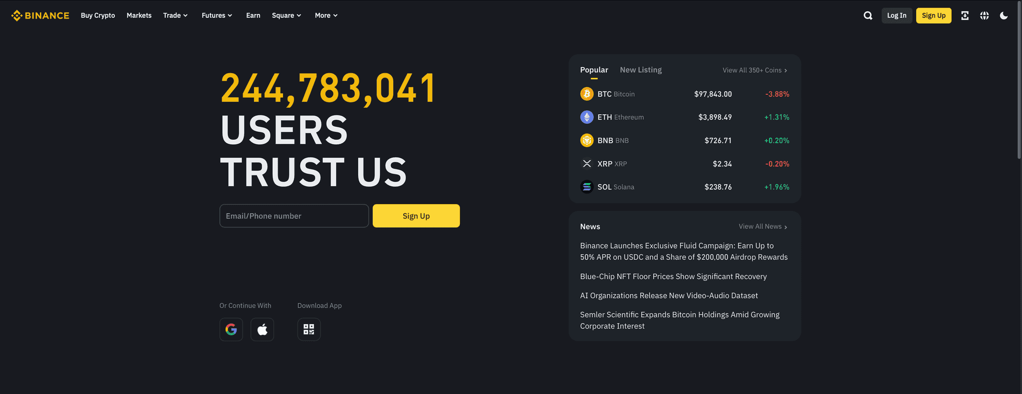 Binance Homepage
