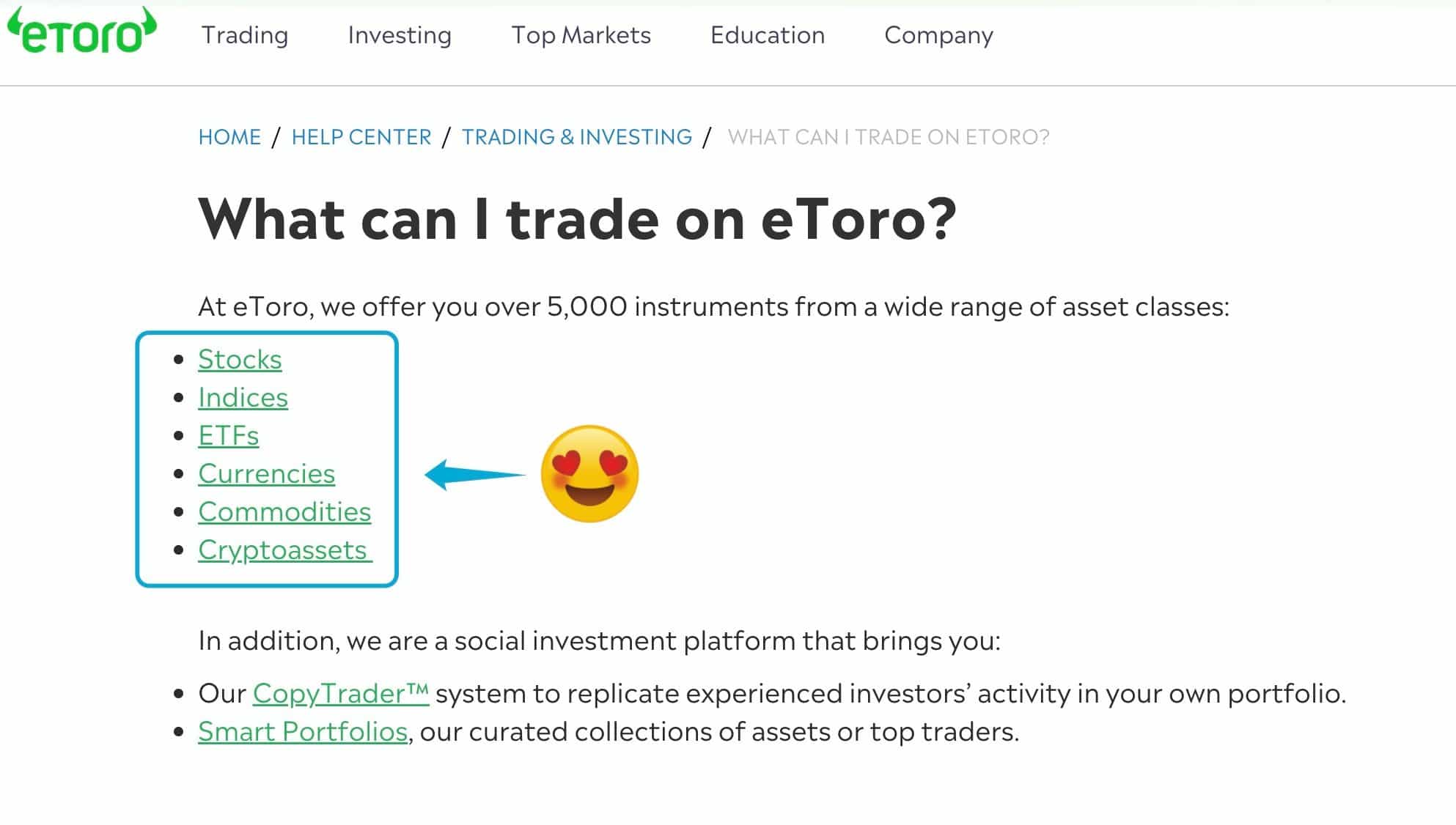 what can I trade on eToro