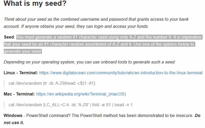 IOTA Seed Generation Instructions
