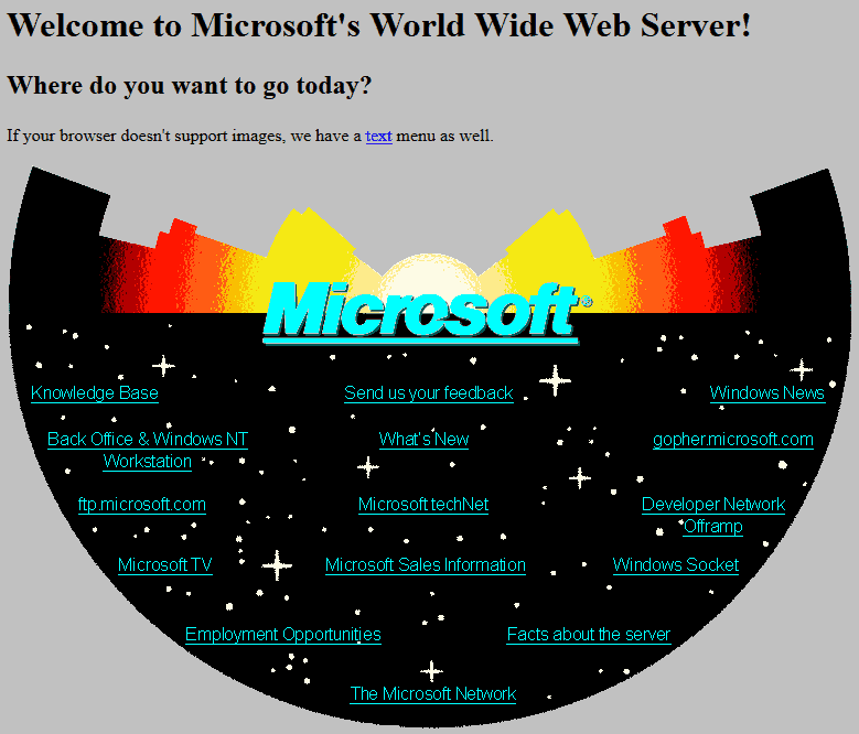Early Microsoft Home Page