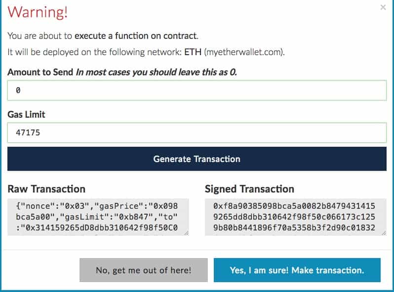 Confirm execution of contract on MEW