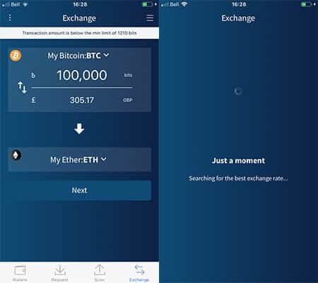 Exchanging Coins Edge Wallet