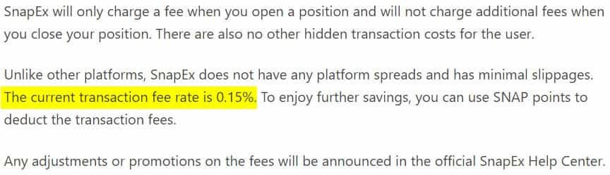 SnapEx Trading Fees