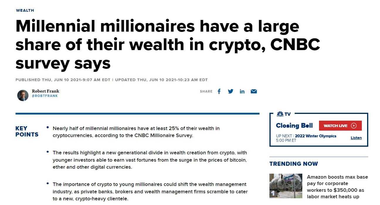 Millennials investing in bitcoin