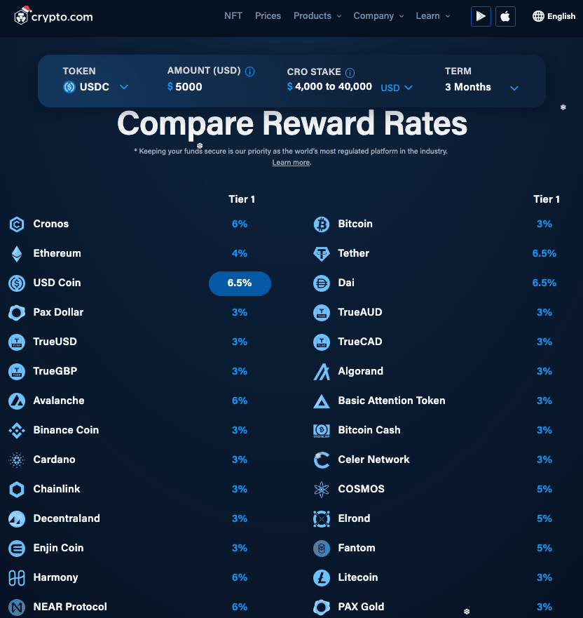 Crypto.com Earn Rates