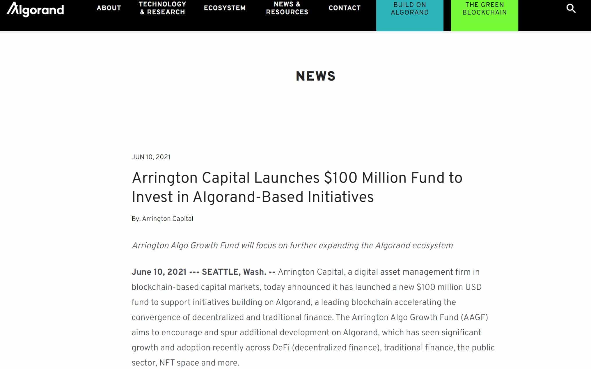 arrington capital algorand fund
