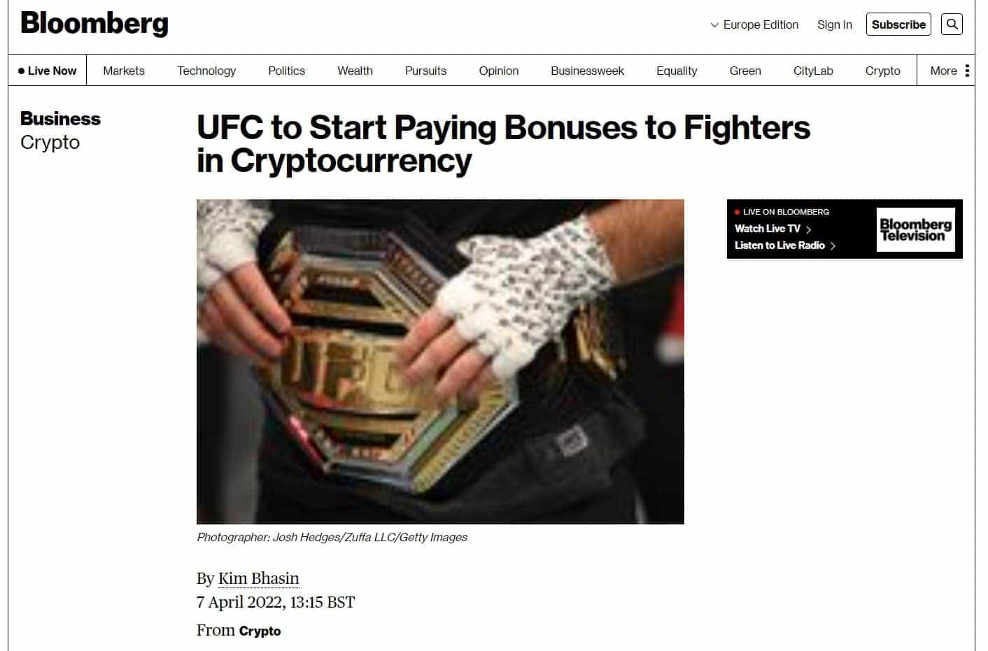 ufc paying in crypto