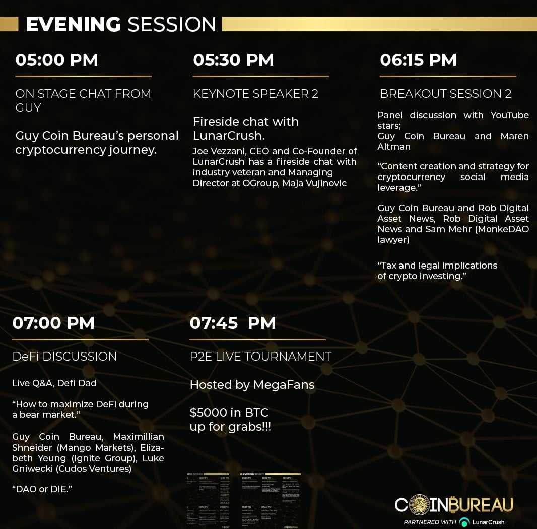 Coin Bureau event evening schedule