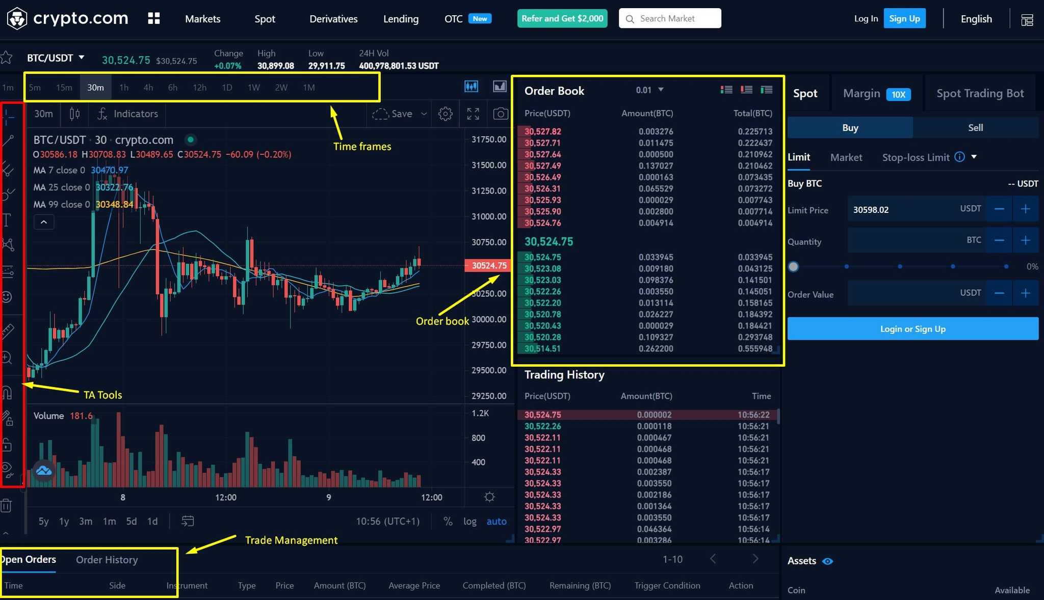 Crypto.com trading screen