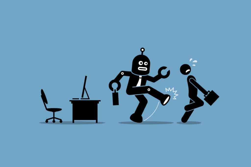 Robot,Employee,Kicks,Away,A,Human,Worker,From,Doing,His