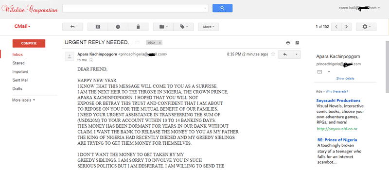 Typical Nigerian Email Scam