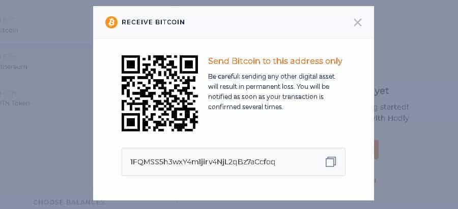Receiving Bitcoin into Hodly