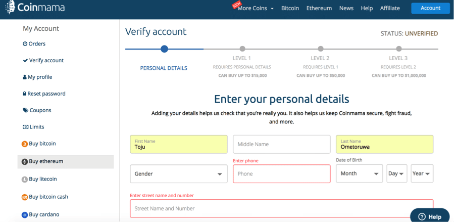 Verify Identity on Coinmama