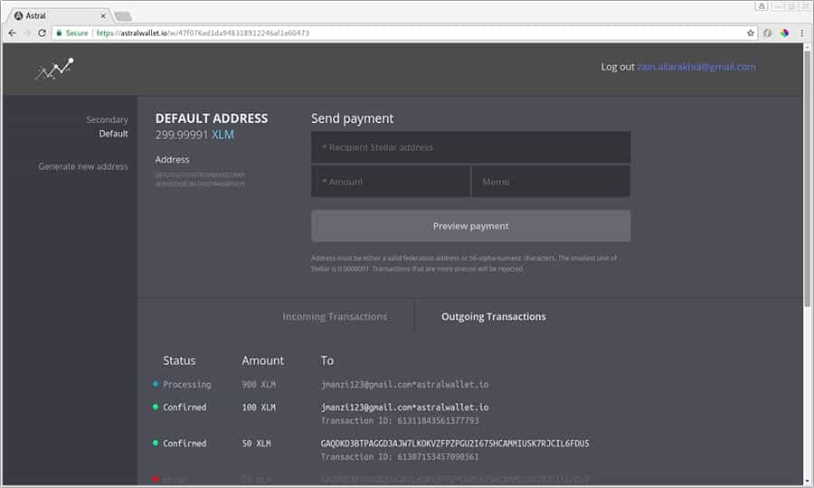 Astral XLM Web Wallet