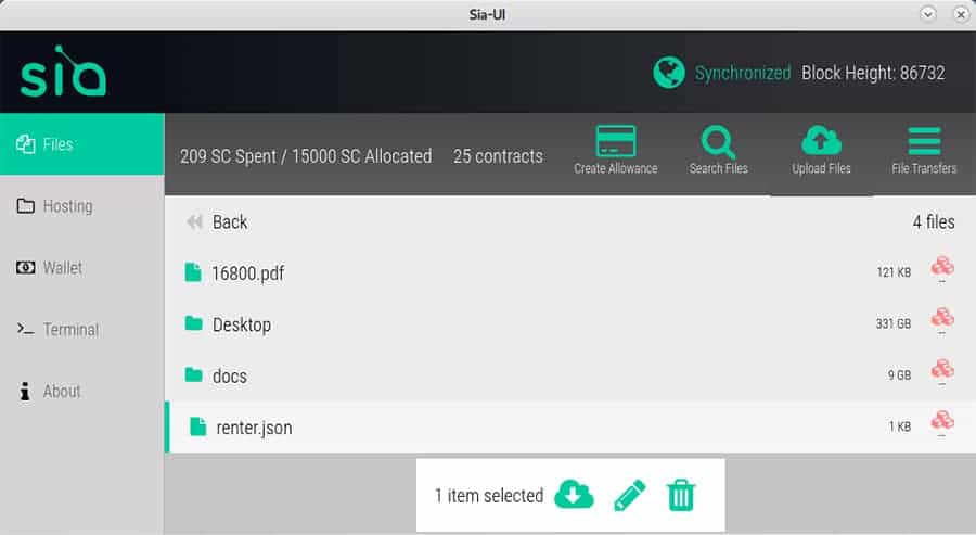 Siacoin Sia-UI Desktop Interface