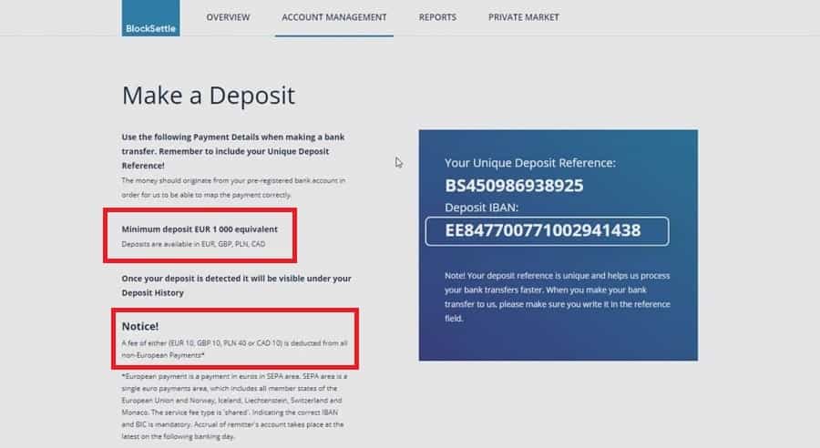 Blocksettle Bank Deposit