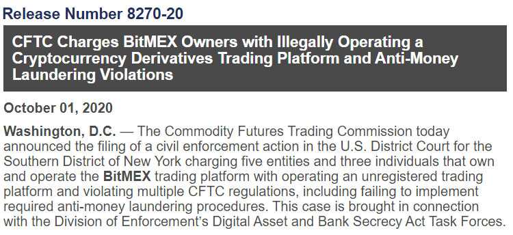 CFTC Announcement BitMEX