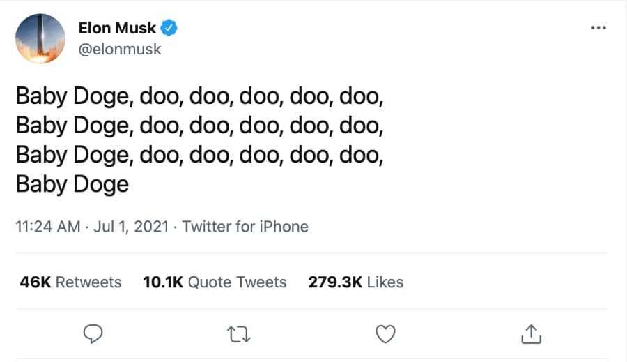 Baby Doge Elon Tweet