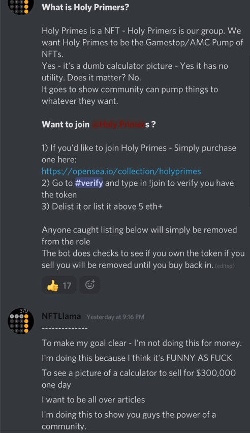NFT Scams- Discord Annoucement of pump plan by NFTLlama