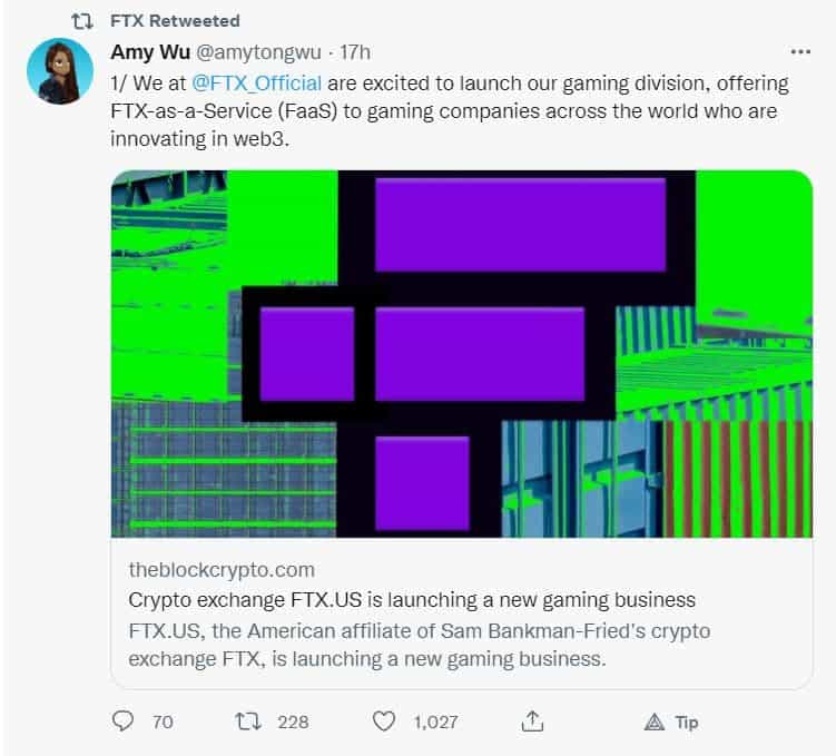 FTX Blockchain Gaming Tweet