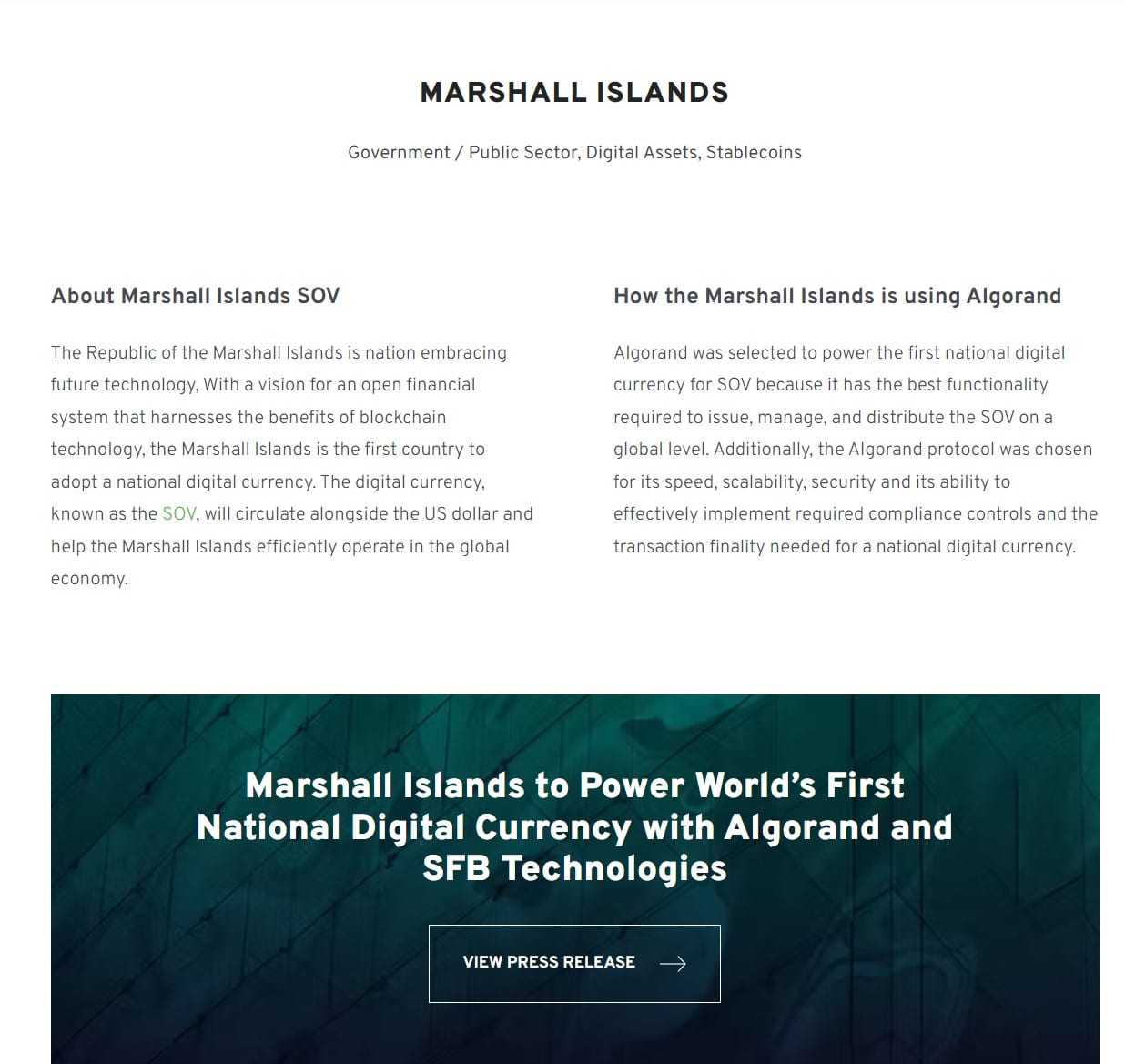 algorand marshall islands cbdc