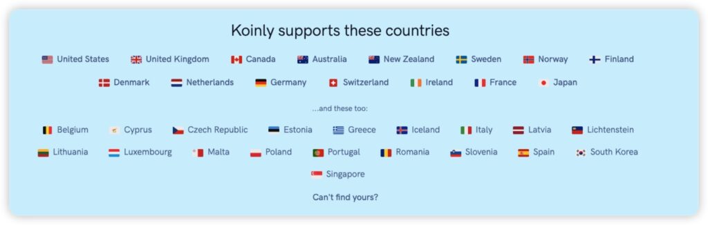 Koinly supported countries